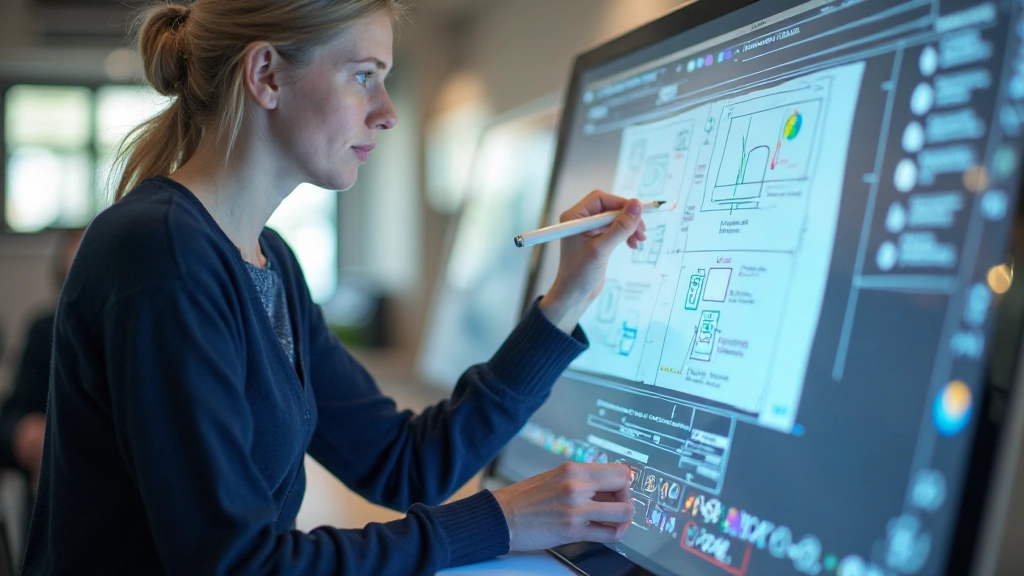 Designer die wireframes voor website ontwerpt op digitale tablet in modern kantoor